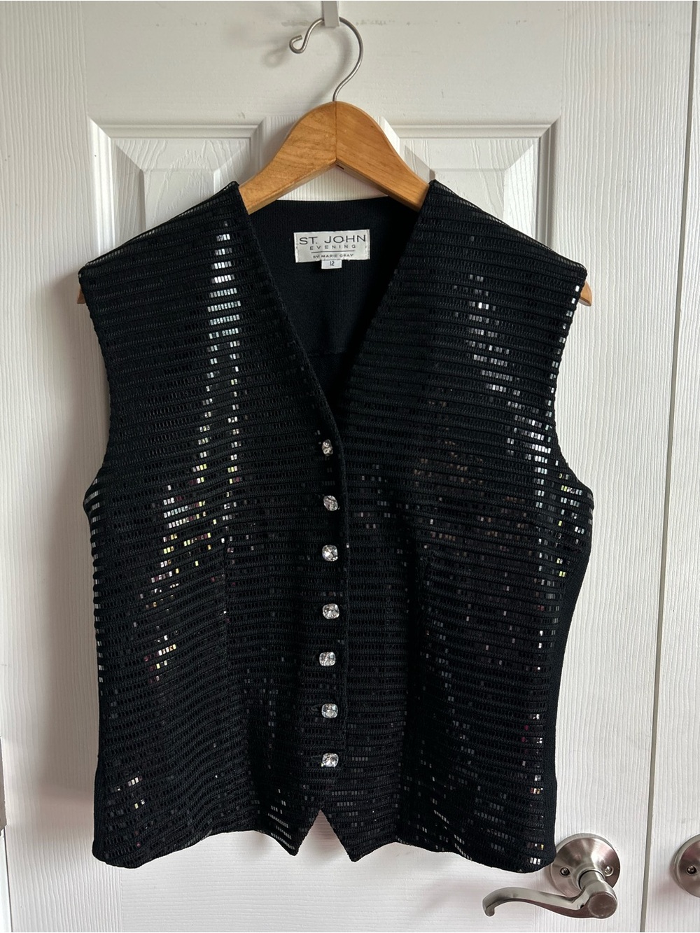St John  black square sequin sweater vest vintage evening wear